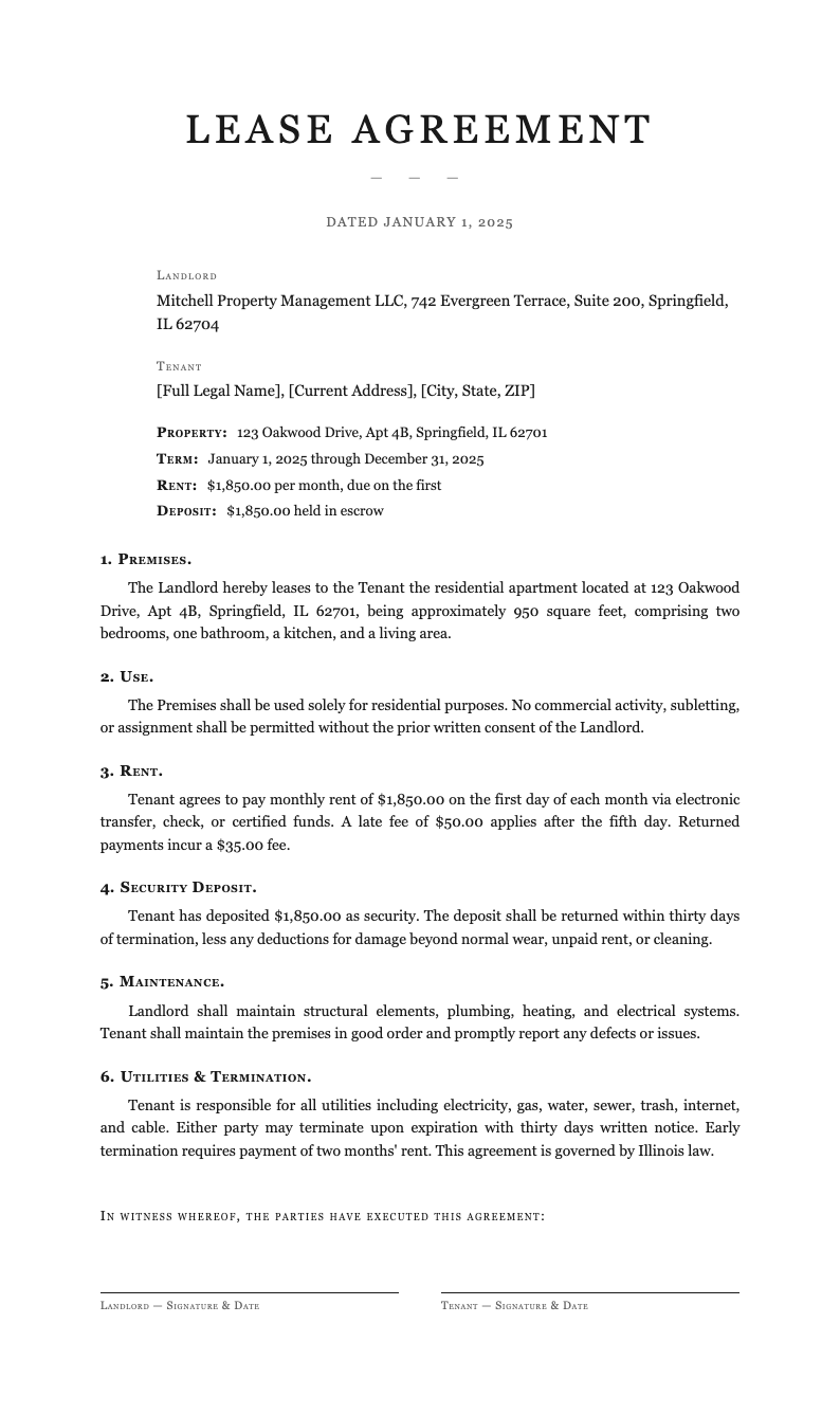 Typographic only lease agreement